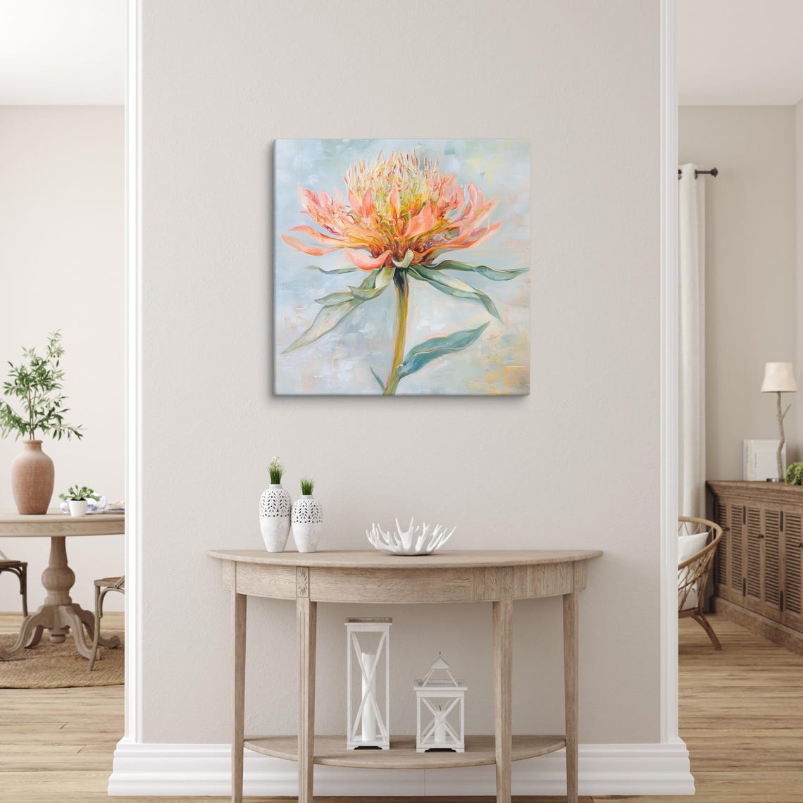Peach Flower Wall Art Flower Painting Print Pink Flower Art Nature Wall Art Flower Wall Art Living Room Art - Image 3