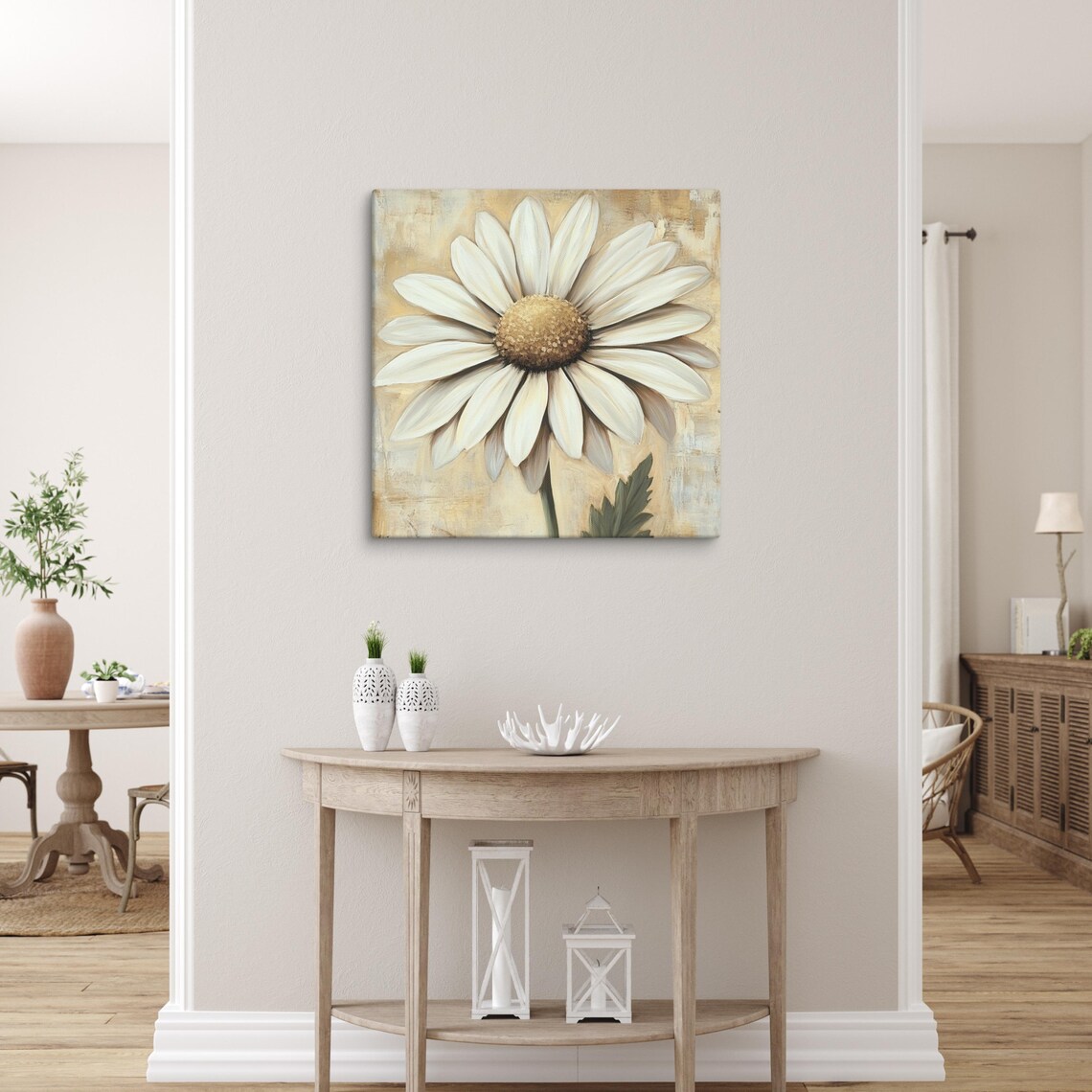 White Daisy Flower Close Up Textured Center Painting Print Poster - Image 4