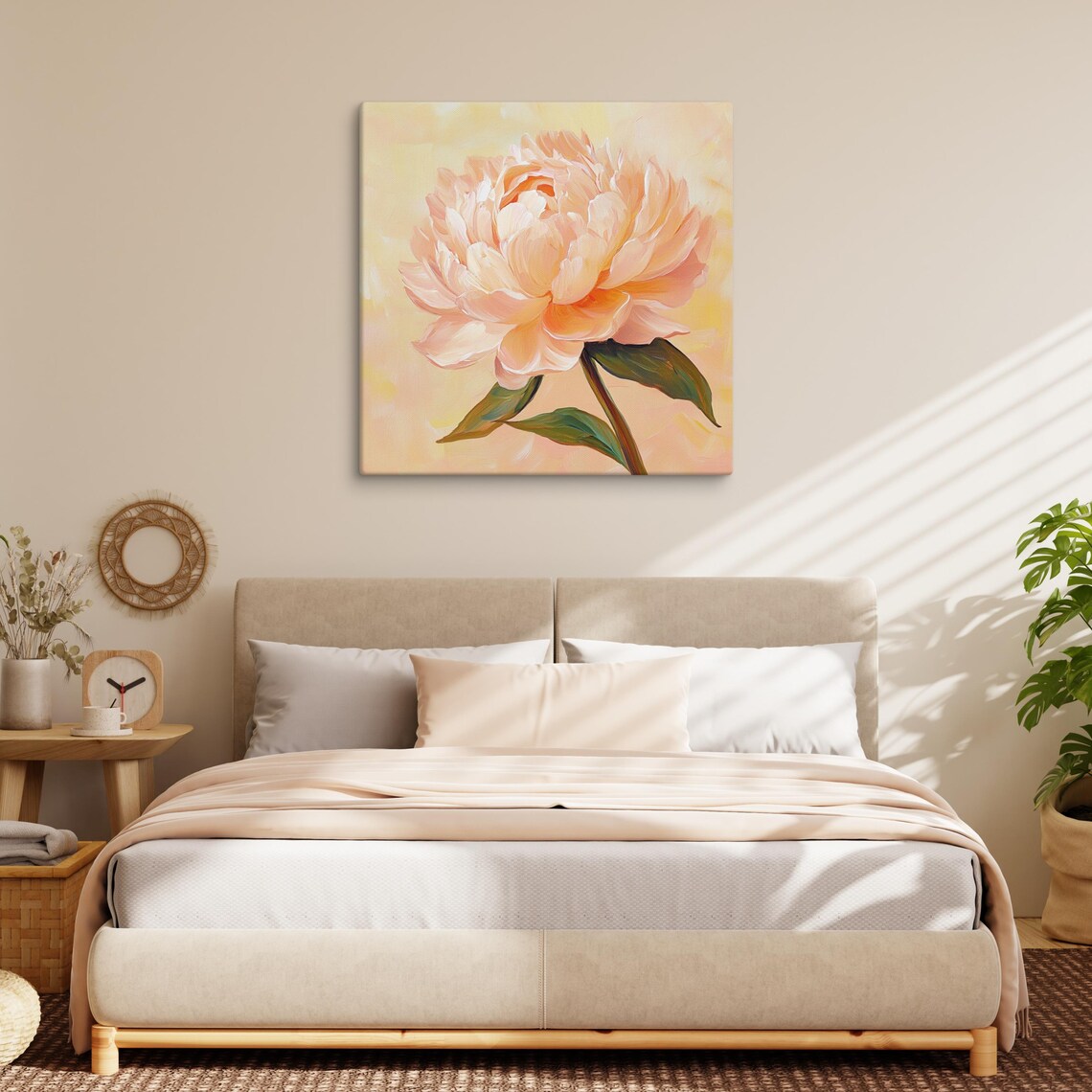 Peach Peony Lush Full Blossom Warm Botanical Floral Art Poster - Image 2