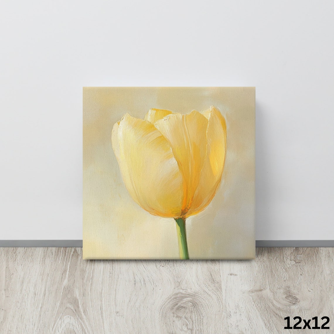 Yellow Tulip Bloom Soft Cream Minimal Background Painting Art Poster - Image 4