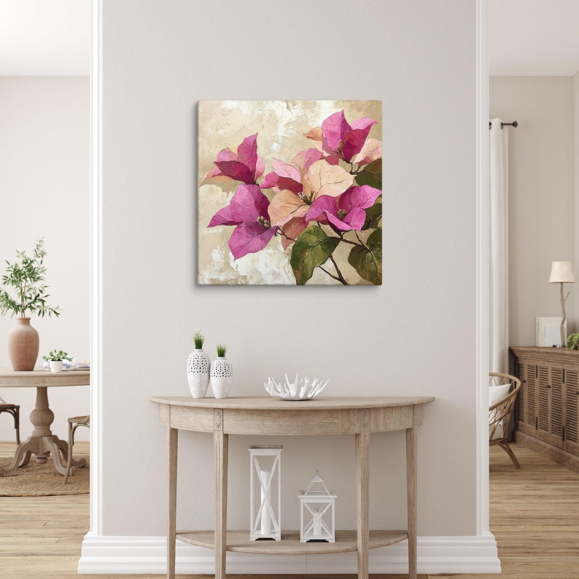 Magenta Bougainvillea Impasto Bloom Cream Background Floral Poster - Image 5