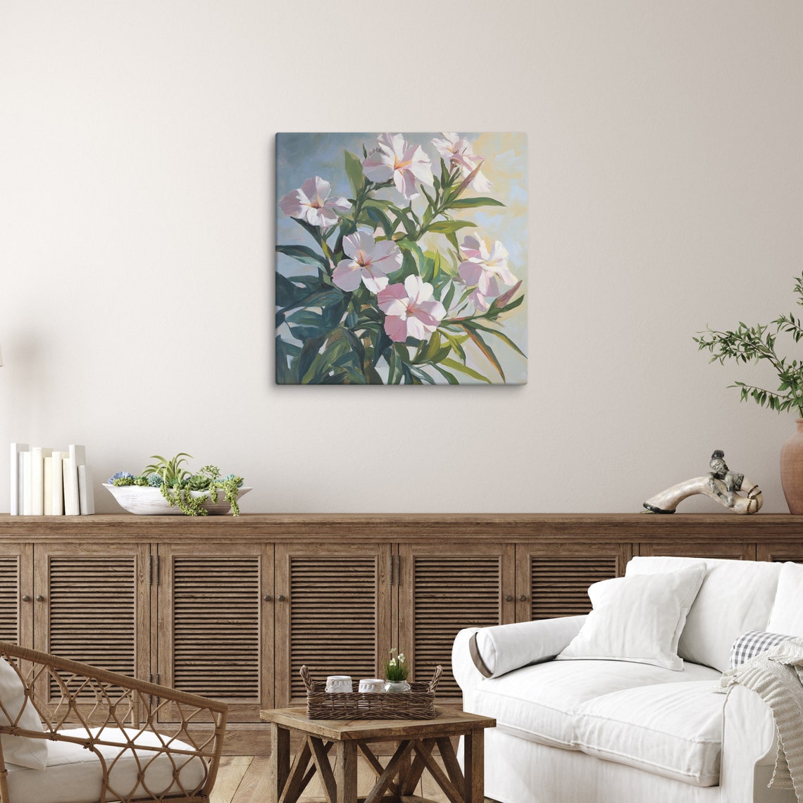 Pink Oleander Blossoms Green Foliage Sunlit Floral Wall Poster - Image 5