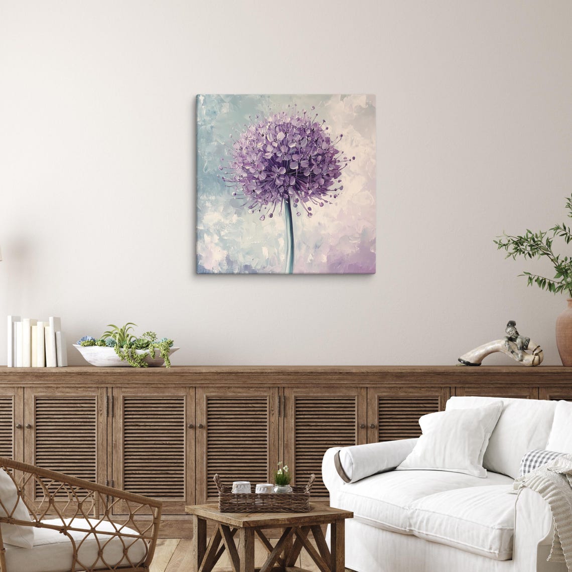 Purple Allium Globe Flower Bloom Soft Pastel Painting Poster - Image 3