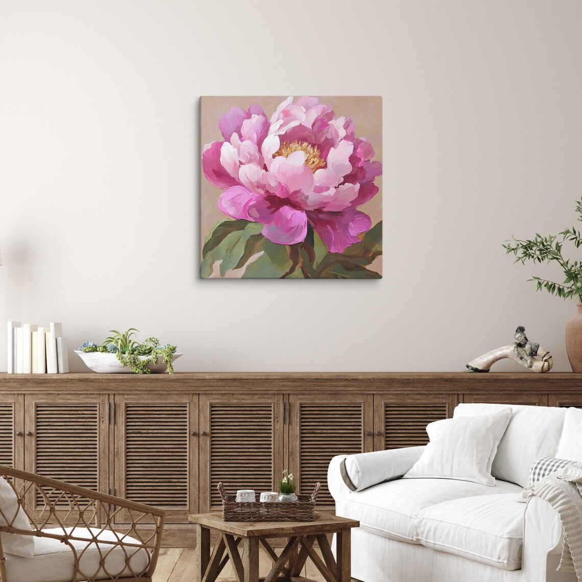 Magenta Pink Peony Golden Center Oil Painting Floral Art Poster - Image 5