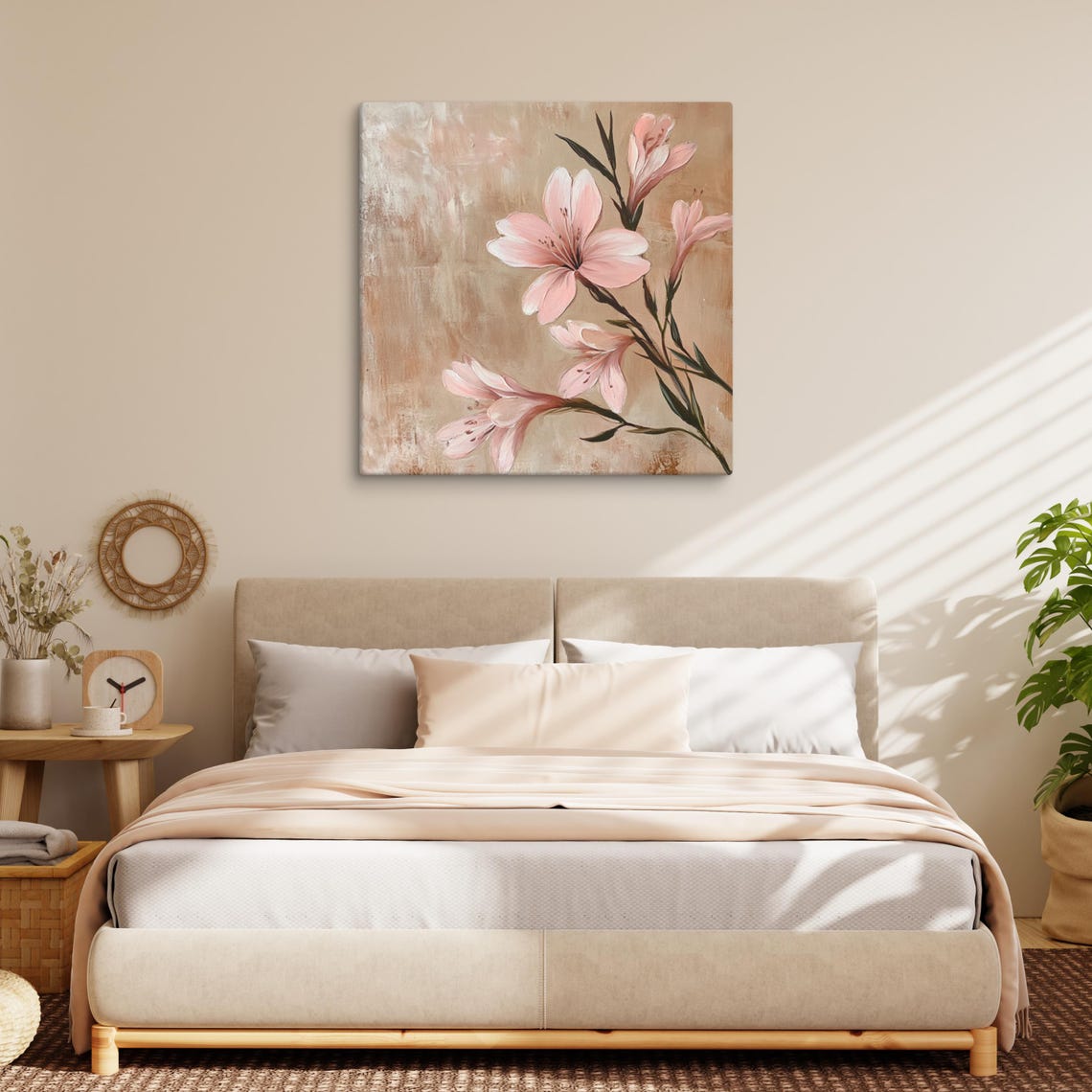 Pink Flower Wall Art Flower Painting Print Pink Flower Art Nature Wall Art Flower Wall Art Beige Living Room Art - Image 2