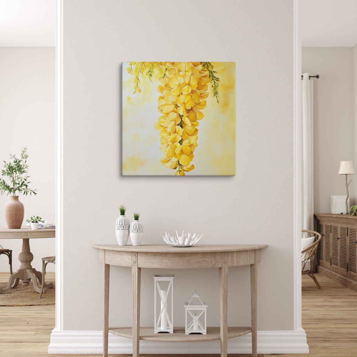 Yellow Laburnum Cascading Golden Chain Tree Blossom Painting Print - Image 3
