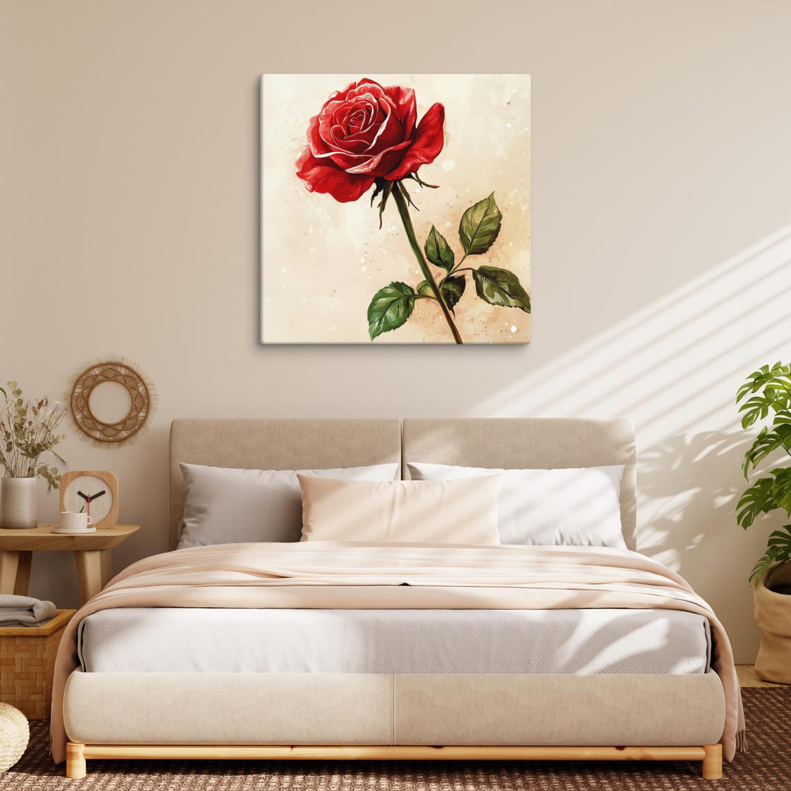 Single Red Rose Watercolor Classic Romantic Rose Bloom Poster - Image 5