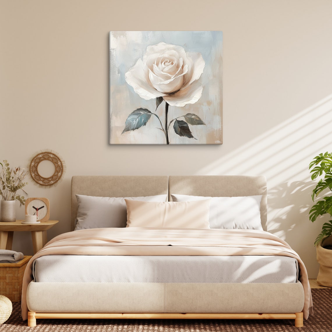 Creamy White Rose Single Bloom Muted Botanical Floral Art Poster - Image 4