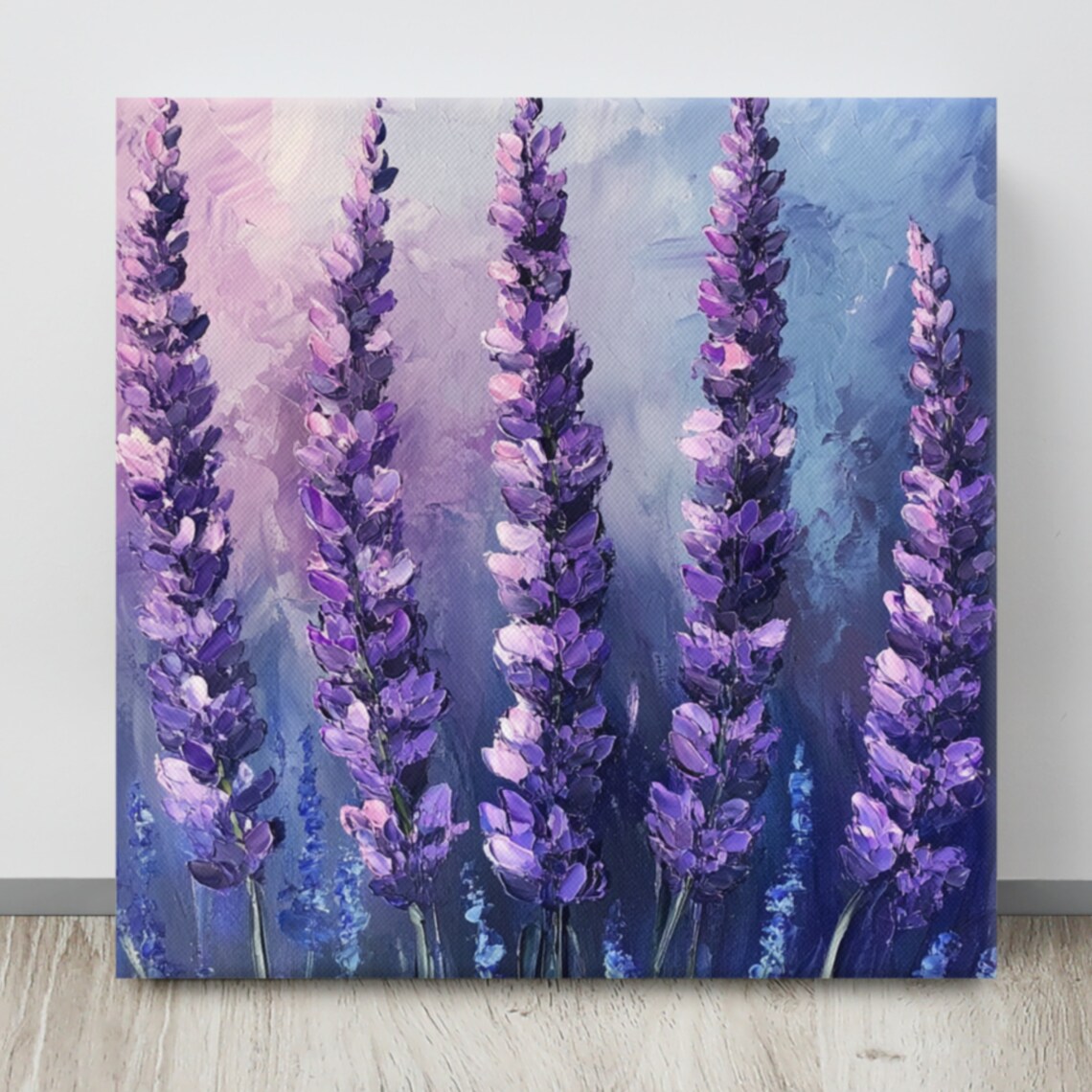 Tall Purple Lavender Flower Spikes Impasto Painting Print Poster - Image 3