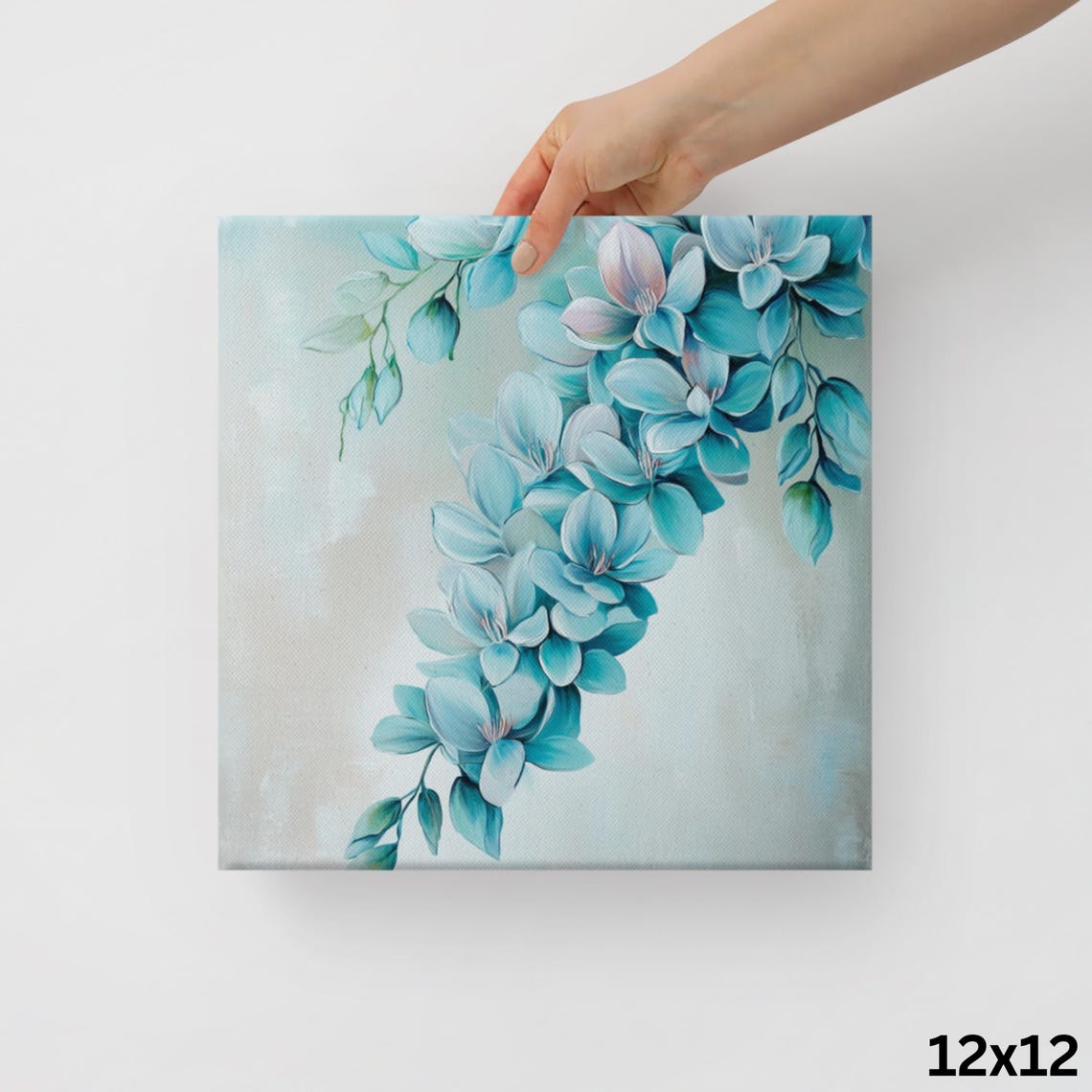 Blue Blossom Cascade Teal Botanical Floral Watercolor Art Poster - Image 2