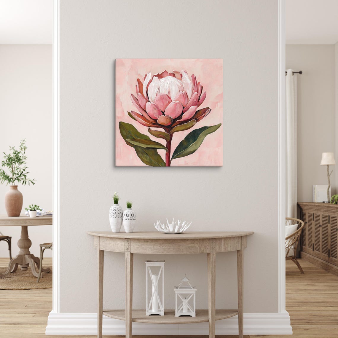 Pink Protea Large Sculptural Bloom Botanical Floral Art Poster - Image 3