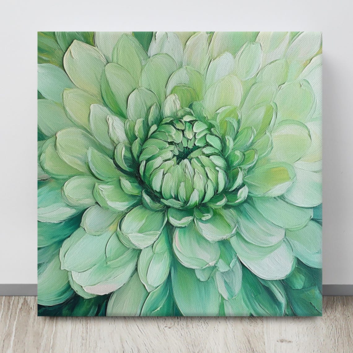 Green Chrysanthemum Macro Bloom Seafoam Petals Floral Wall Art - Image 4