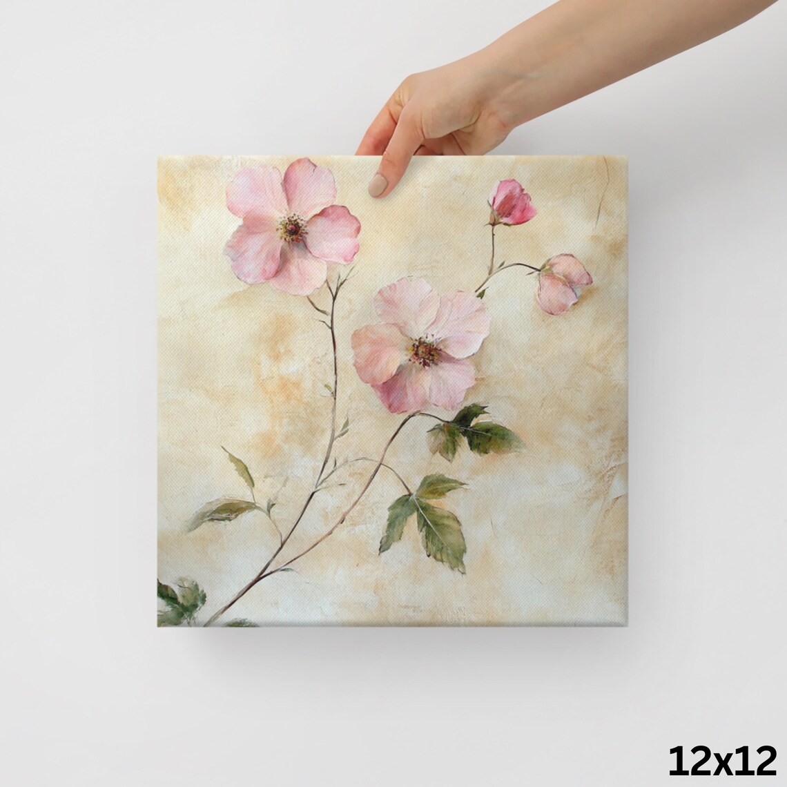 Pink Eglantine Wild Rose Watercolor Aged Paper Floral Art Poster - Image 2