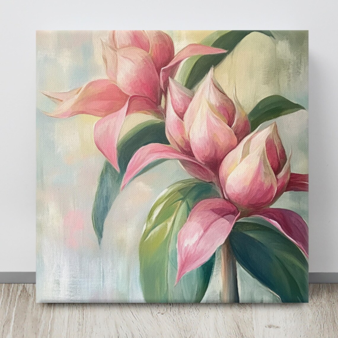 Pink Medinilla Bud Cluster Lush Leaves Botanical Floral Art Poster - Image 3