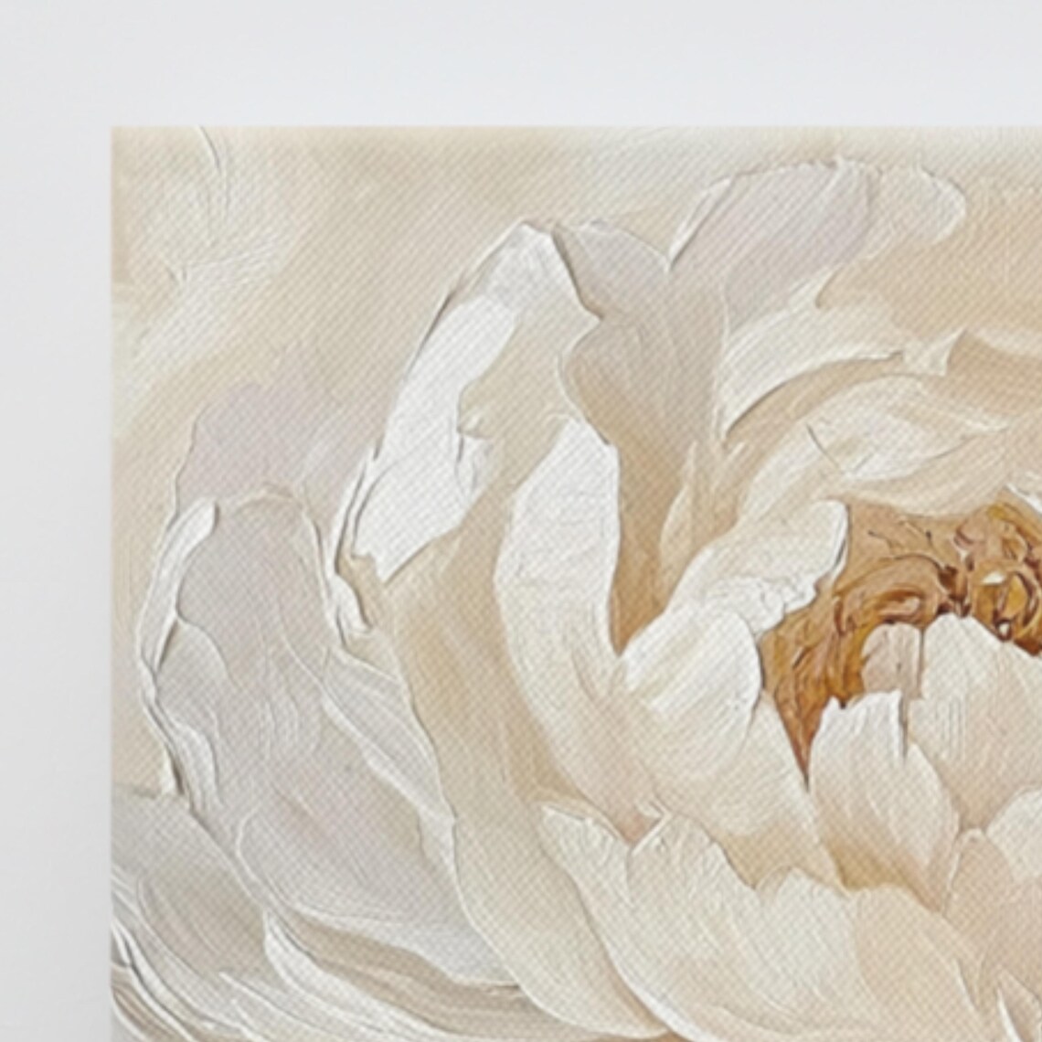White Peony Bloom Gold Center Cream Impasto Floral Painting Art Poster - Image 3