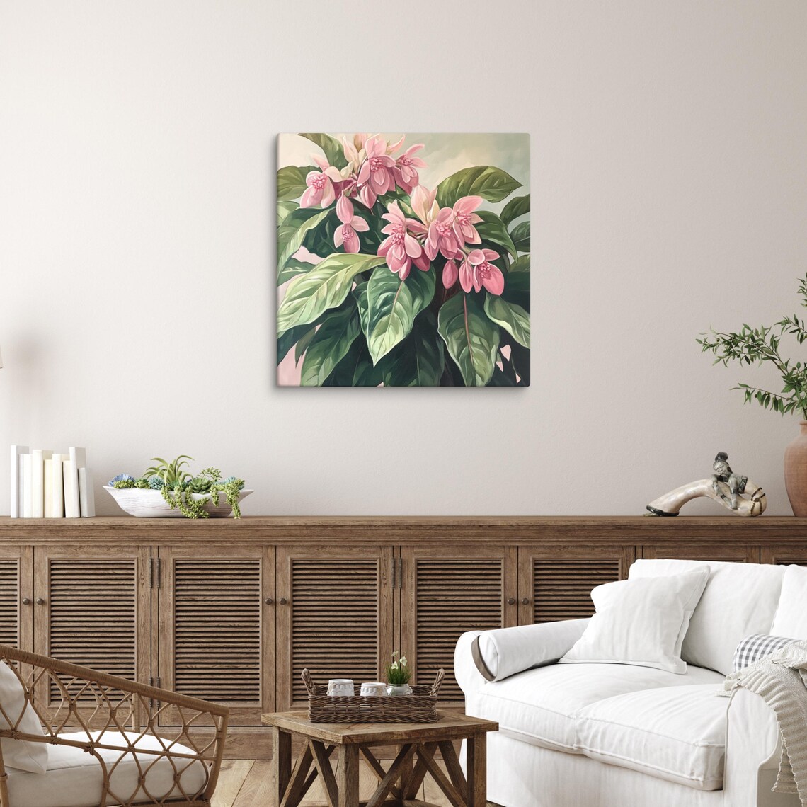Pink Medinilla Tropical Flowers Dark Leaves Botanical Art Poster - Image 5