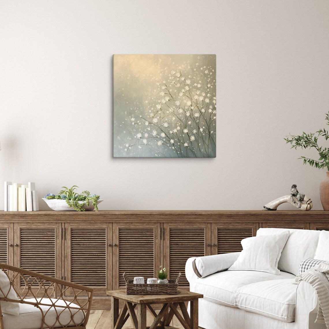 Babys Breath Tiny White Blossoms Sage Green Airy Minimalist Art Poster - Image 4