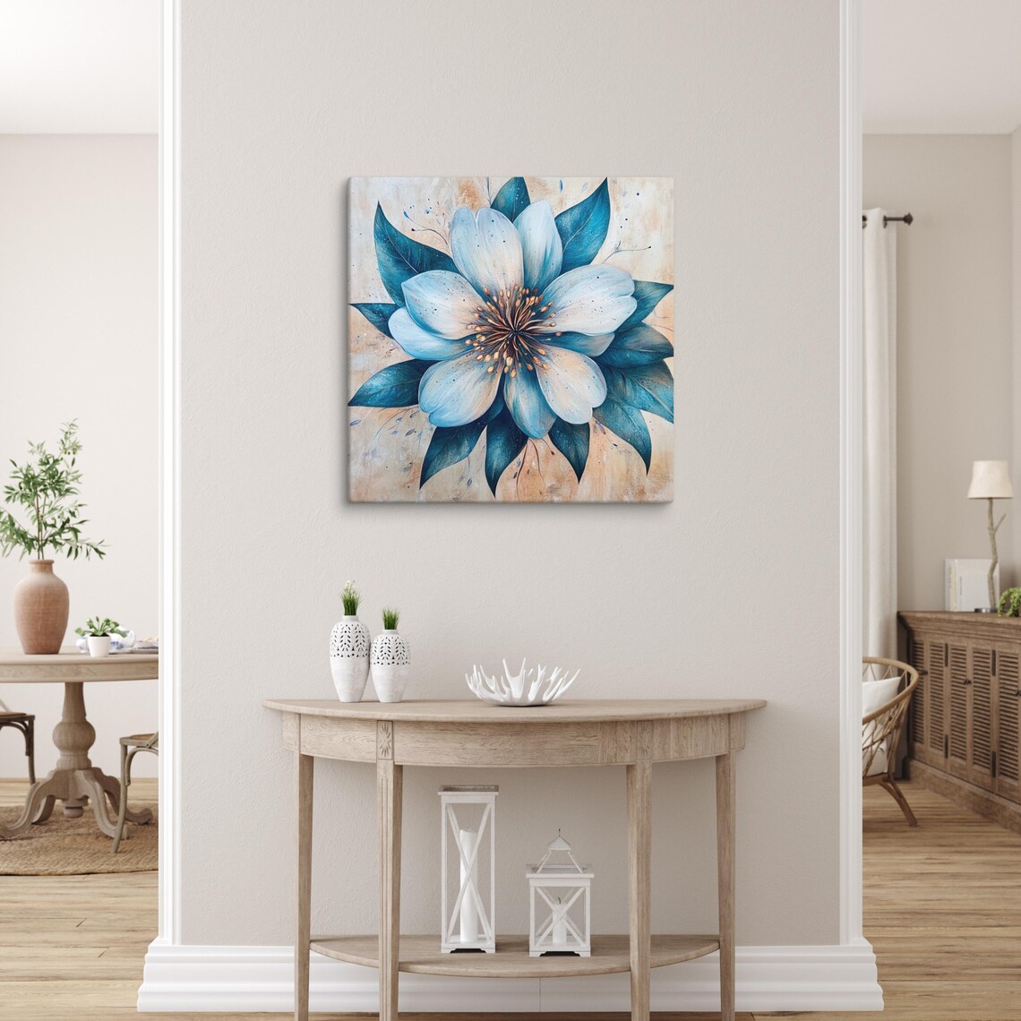 Blue Flower Macro Blossom Painting Nature Floral Canvas Wall Art Print - Image 5
