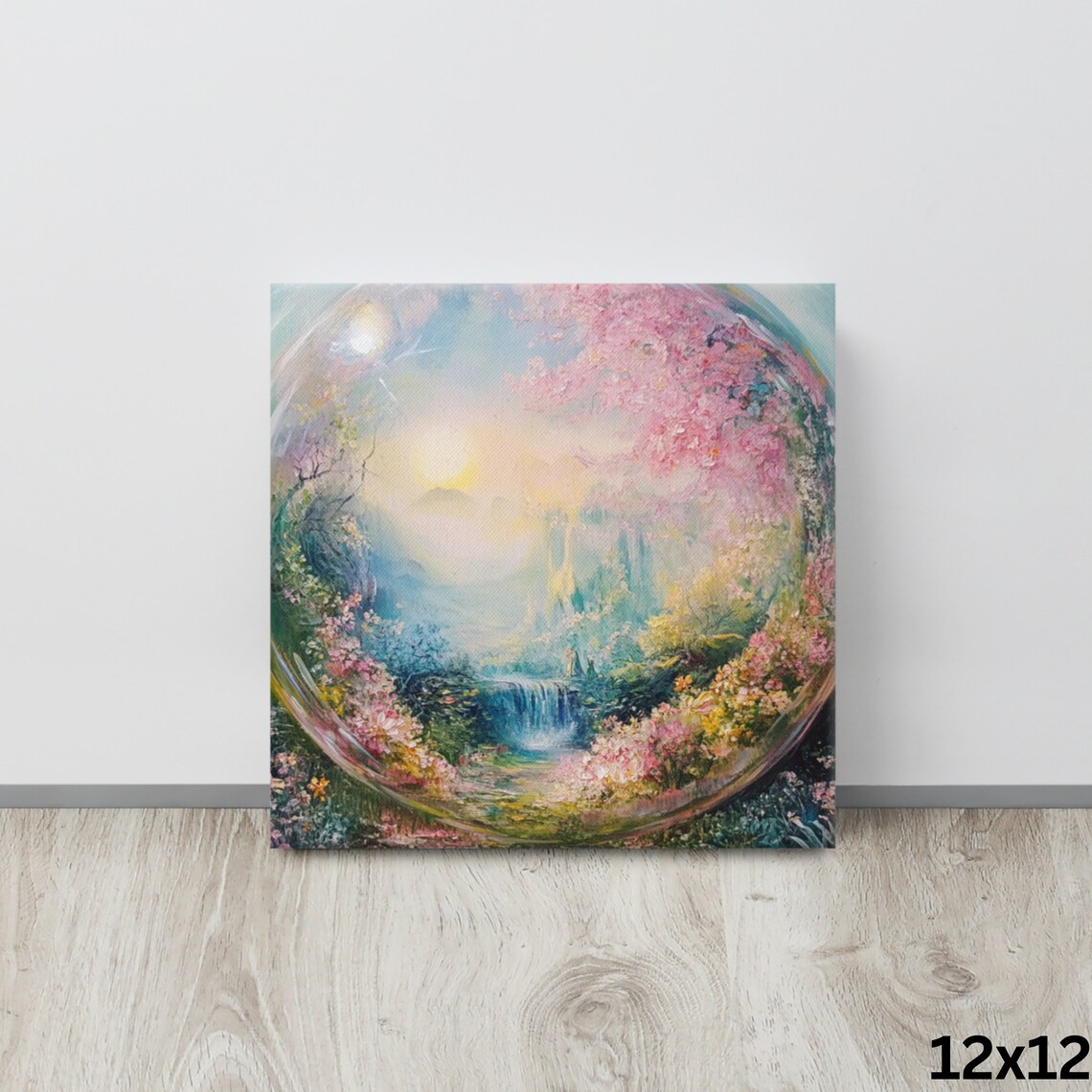 Magical Bubble World Fantasy Valley Waterfall Cherry Blossom Art Print - Image 4
