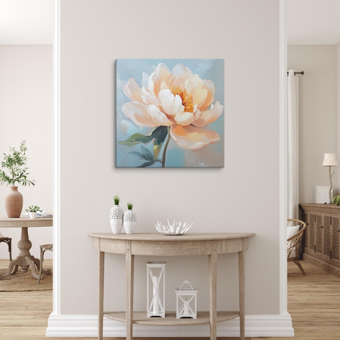 Peach Chinese Aster Bloom Impasto Close-Up Floral Art Poster - Image 5