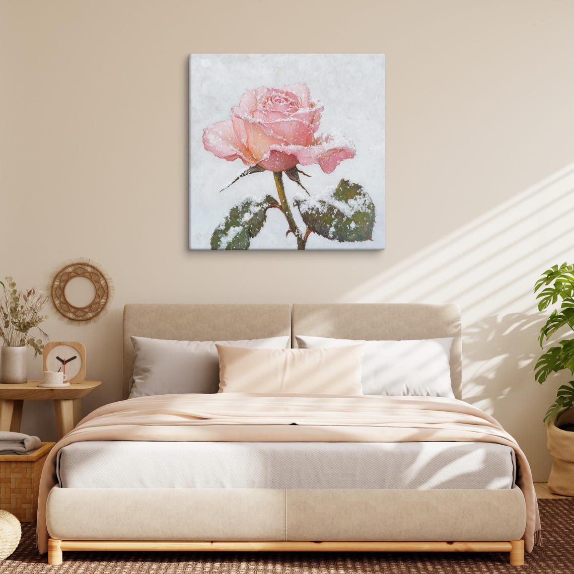 Snowy Pink Rose Print Painting Print Flower Wall Art Pink Rose Painting Living Room Art Winter Wall Art Snow Wall Art - Image 2