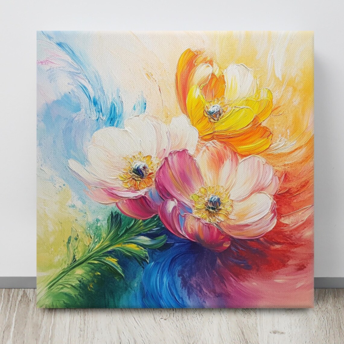 Rainbow Anemone Flowers Colorful Impasto Painting Art Wall Poster - Image 4