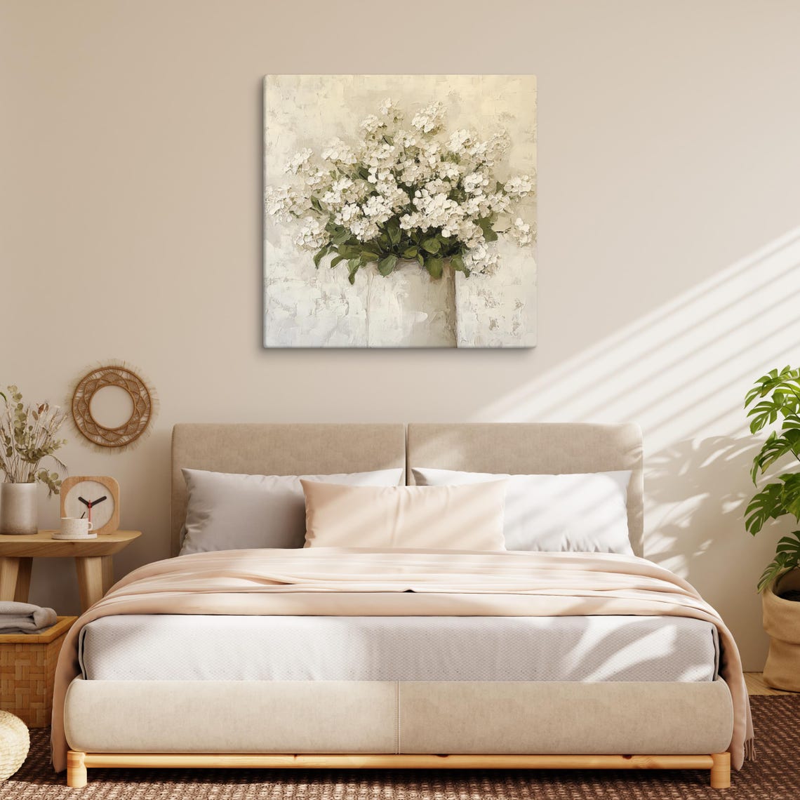 White Hydrangea Bouquet Vase Cream Impasto Floral Art Poster - Image 2