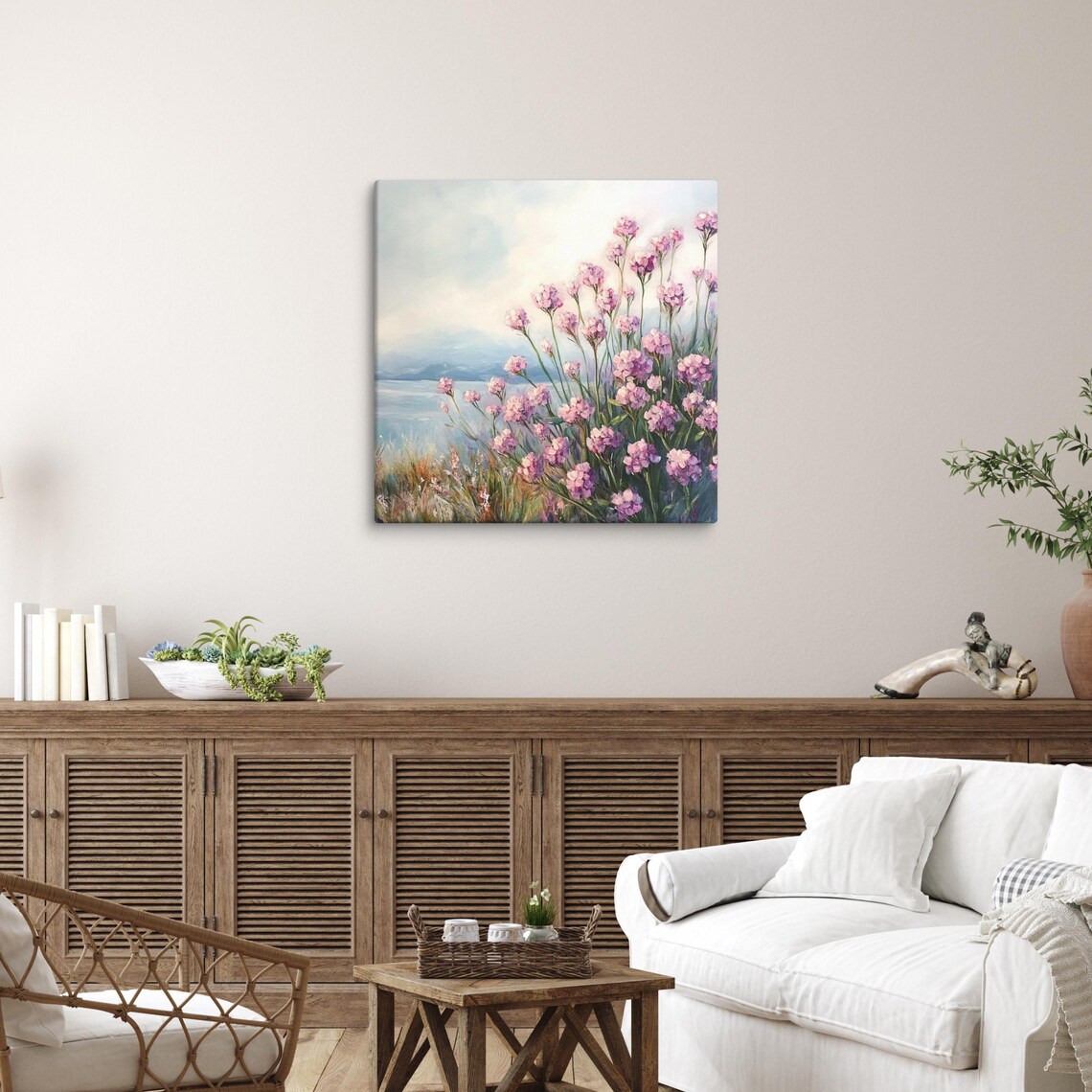 Pink Sea Thrift Flowers Coastal Landscape Painting Print Poster - Image 5