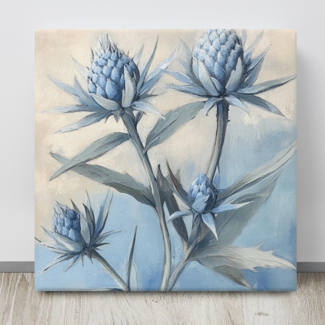 Blue Sea Holly Thistle Painterly Coastal Botanical Art Poster - Image 4