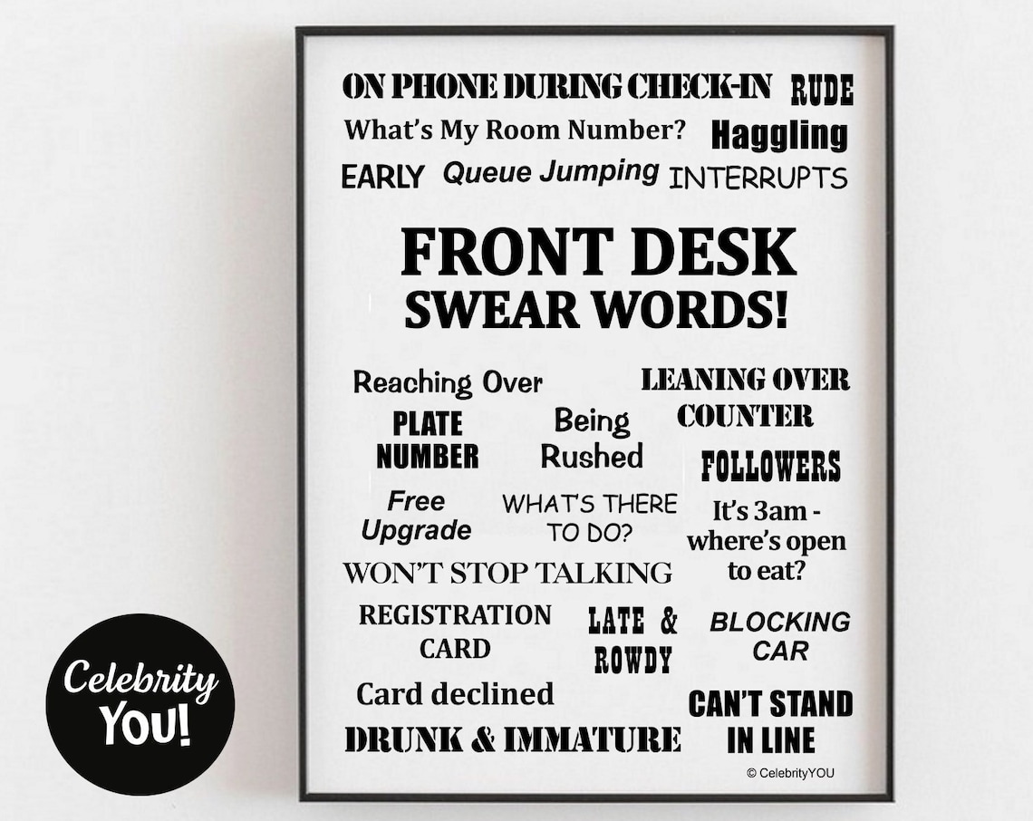 Front Desk Swear Words Funny Hotel Reception Office Humor Poster Gift