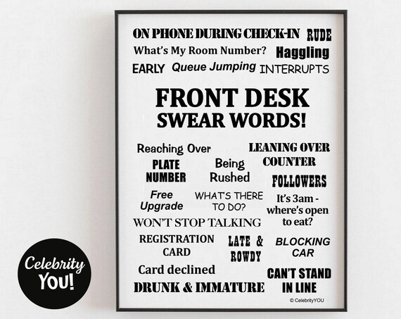 Front Desk Swear Words Funny Hotel Reception Office Humor Poster Gift