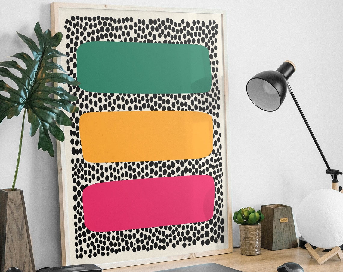 Mid Century Modern Abstract Color Blocks Dotted Pattern Art Print