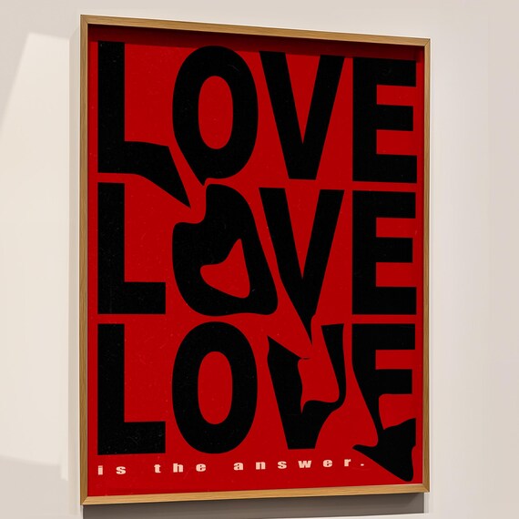Love Is The Answer Print Bold Red Retro Typography