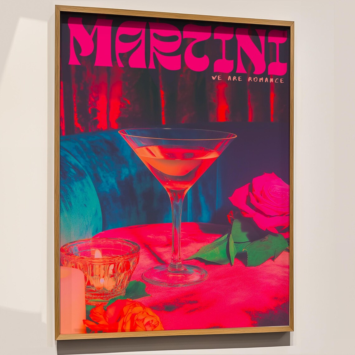 Martini We Are Romance Moody Red Cocktail Glass Vintage Style Poster