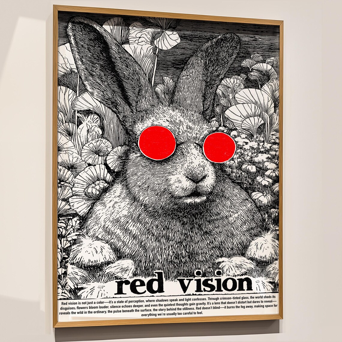Red Vision Rabbit Print Surreal Animal Wall Art