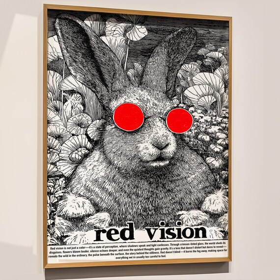 Red Vision Rabbit Print Surreal Animal Wall Art