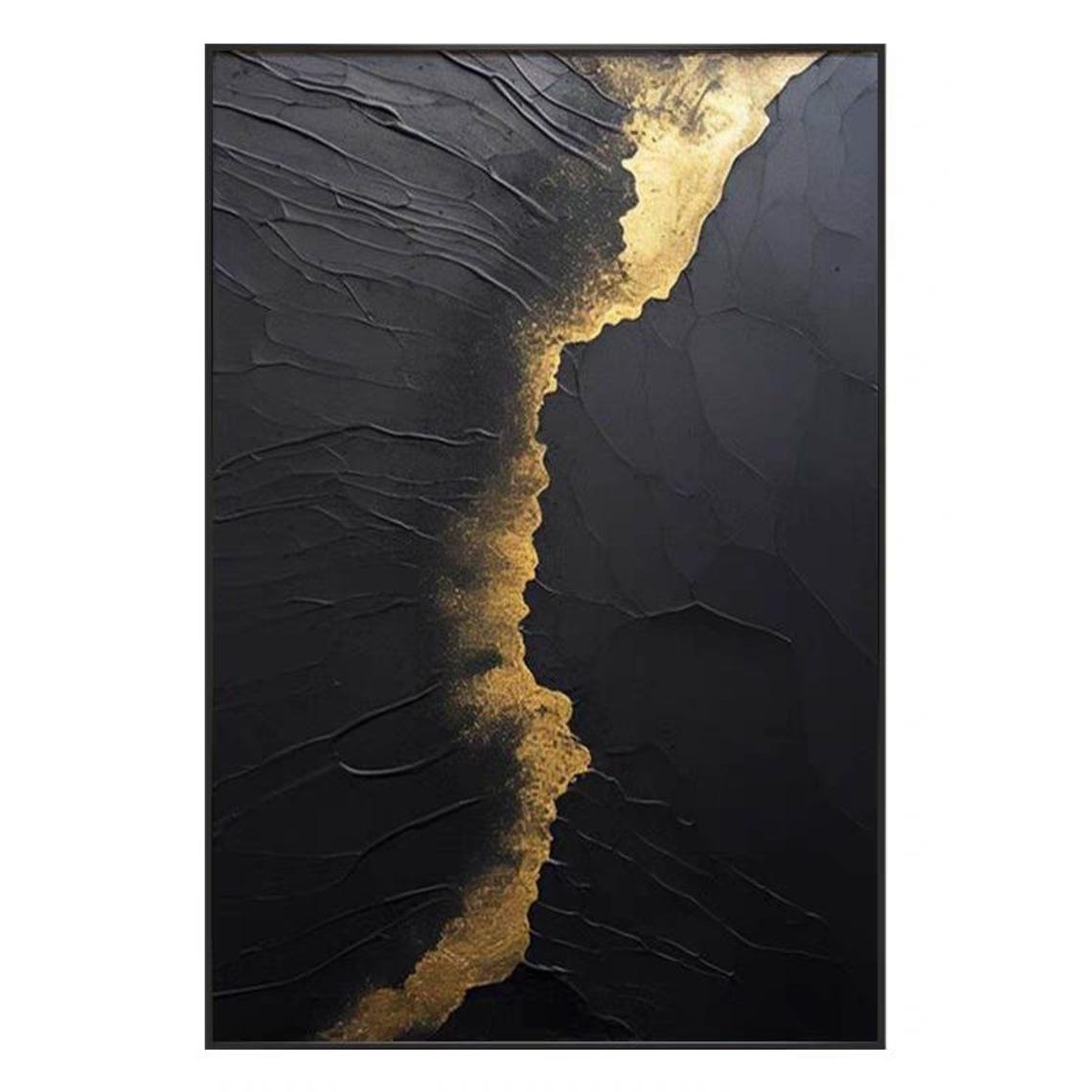 Black Gold Bold Stroke Abstract Dark Tone 3D Texture Modern Art Poster - Image 2