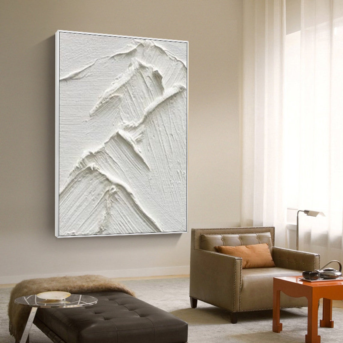 Large Thick All White Artwork Abstract Mountain Minimalist Hand Painted Art Heavy Texture Original Painting Modern Acrylic Wall Decor - Image 3
