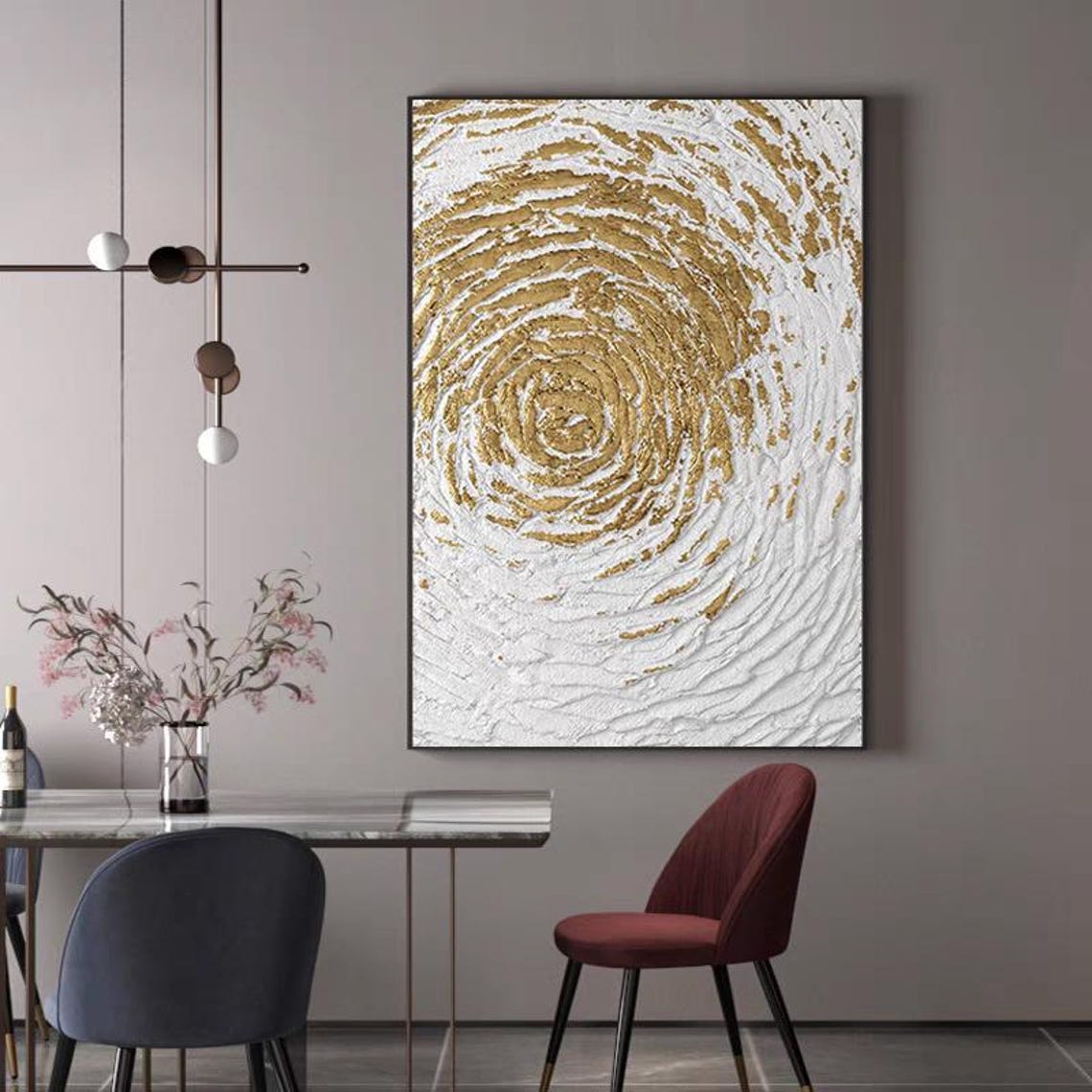 Golden Spiral Swirl Radiating on White Textured Canvas Abstract Poster - Image 2