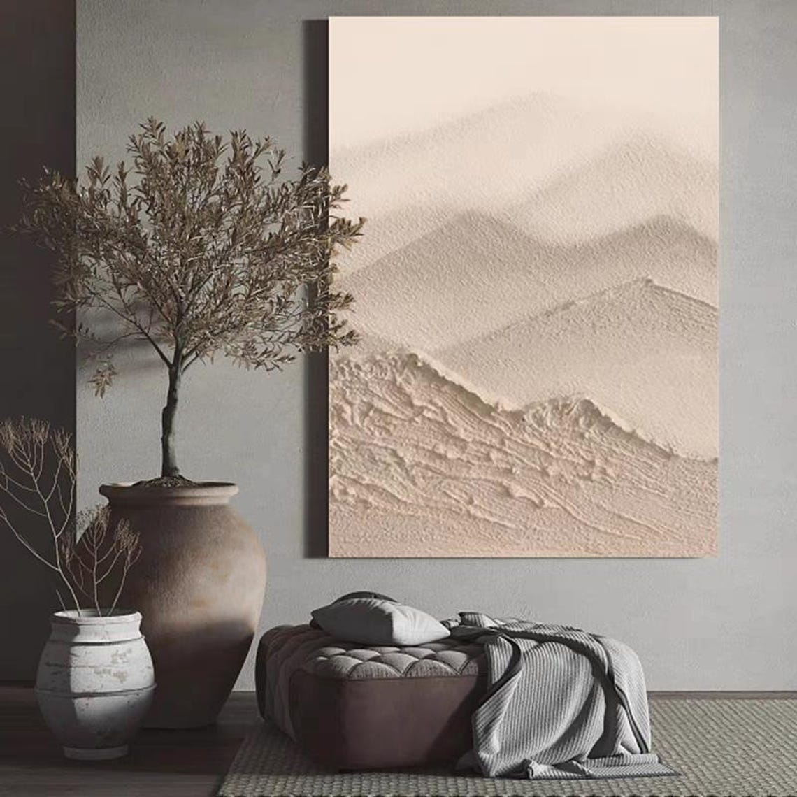 Original Abstract Mountain Oil Painting On Hand Painted Art Gift Modern Living Room Wall Decor Pink Tone Texture Large Wall Art - Image 3