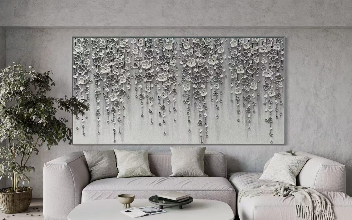 White Flowers Modern Abstract Wall Art Poster - Image 2