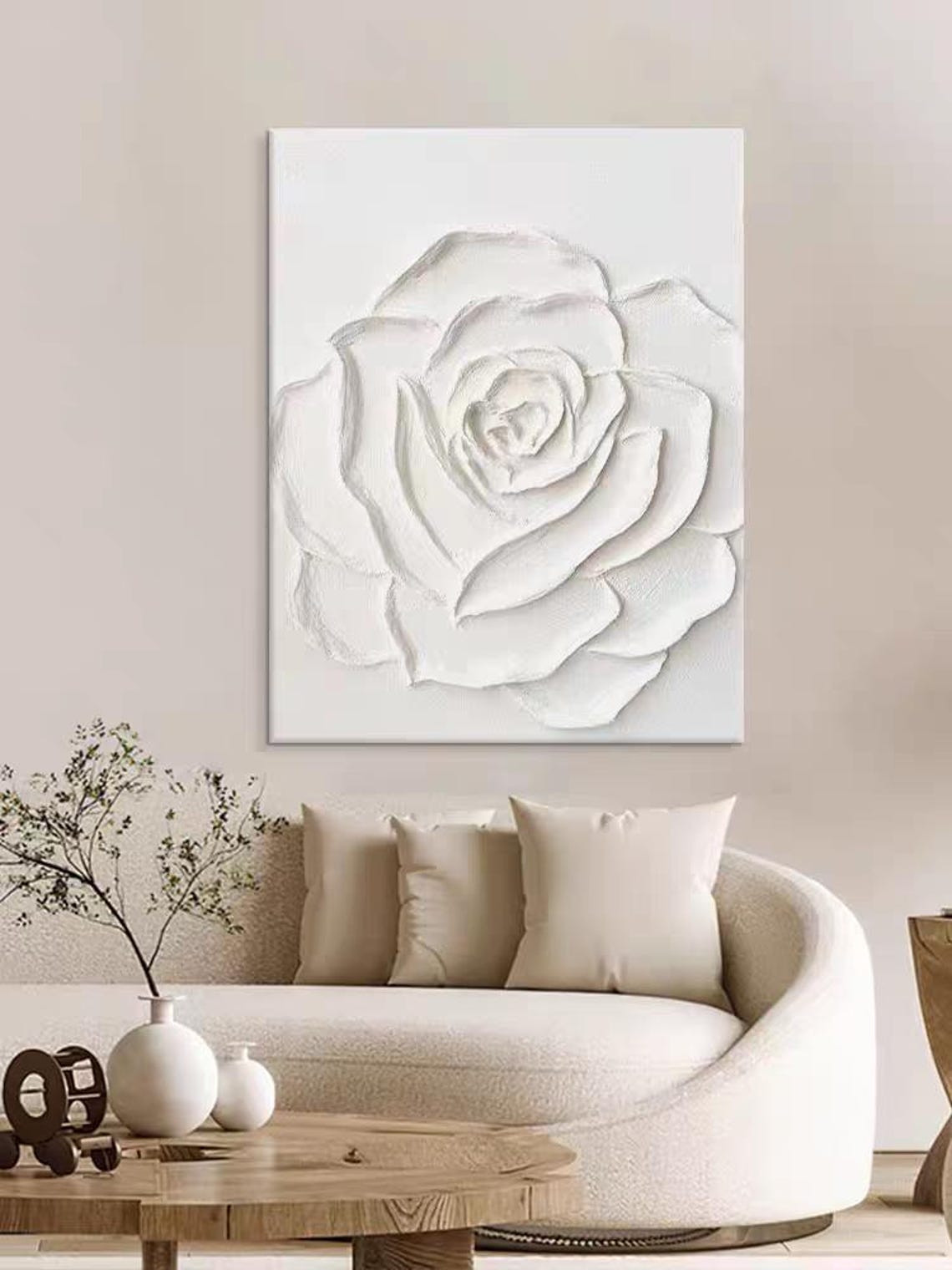 White Blooming Rose Textured Floral Minimalist Modern Painting Poster - Image 3