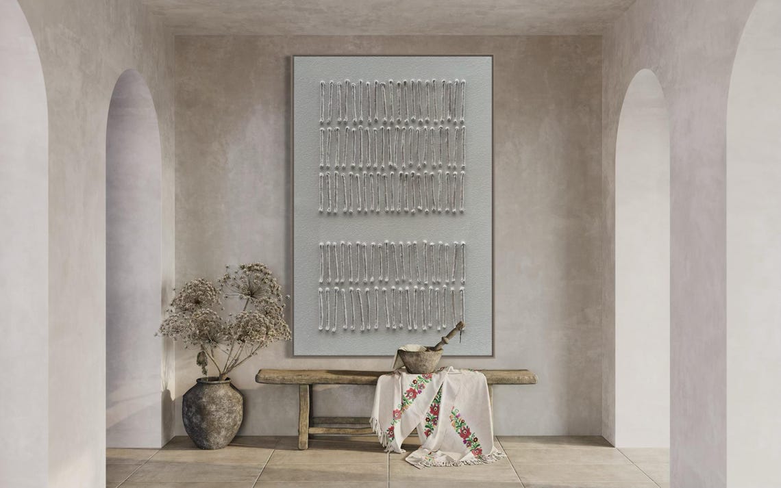 White Raised Vertical Line Rows Minimalist Grid Texture Art Poster - Image 3