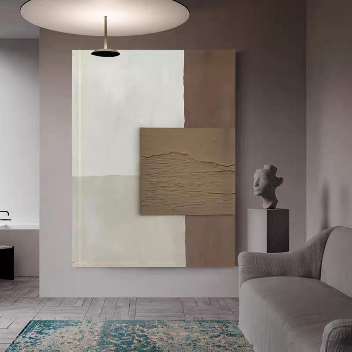 White Taupe Color Block Squares Minimalist Geometric Square Poster - Image 2