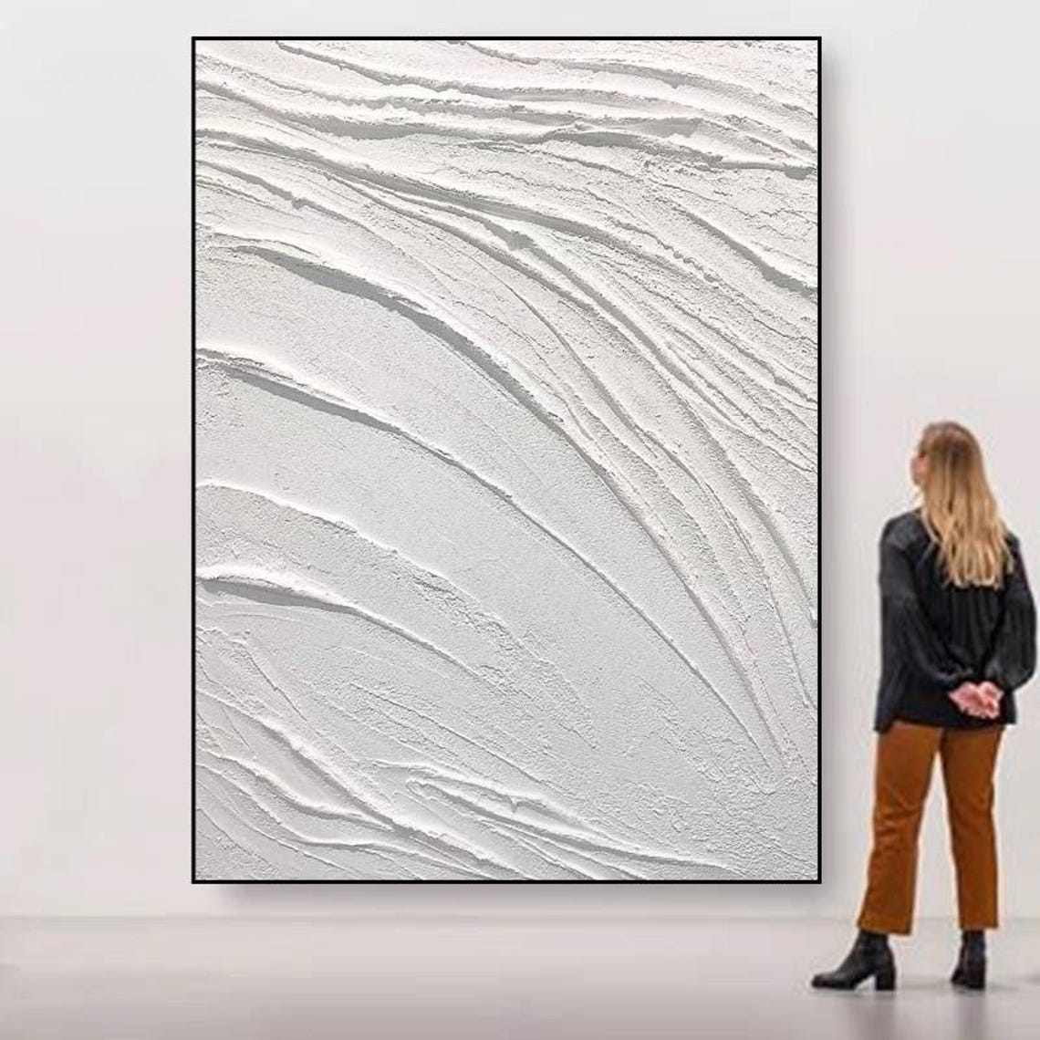 Pure White Textured Waves Heavy Impasto Abstract Art Decor Poster - Image 2