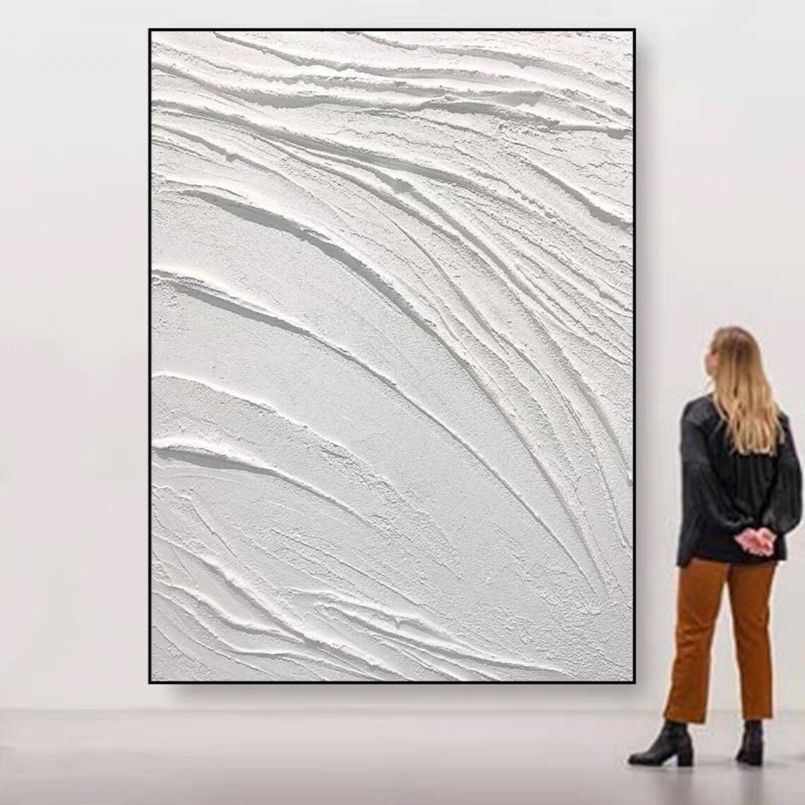 White Veiny Acrylic Painting Original Hand Painted Large Artwork Thick Textured Painting Acrylic On Minimalist Abstract Art Decor - Image 2