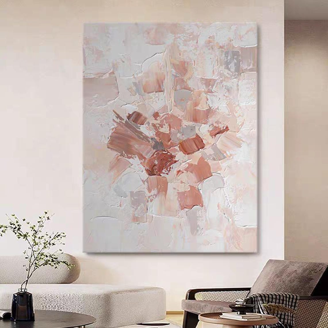 Abstract Pink and White Thick Brushstroke Acrylic Texture Poster - Image 2