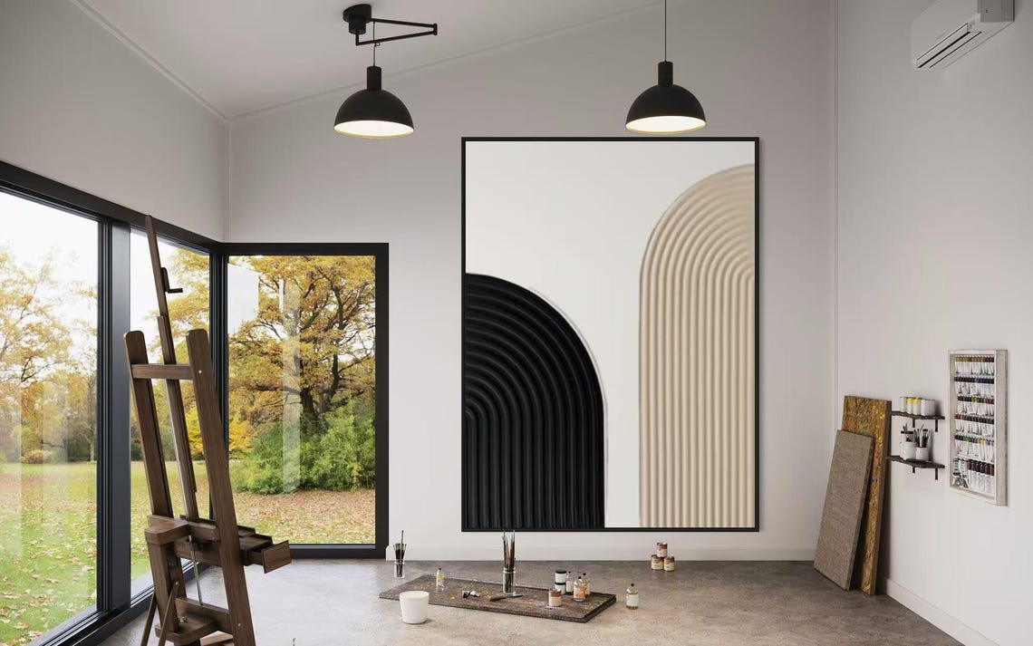 Black and Beige Double Arch Groove Lines Minimalist Office Poster - Image 2