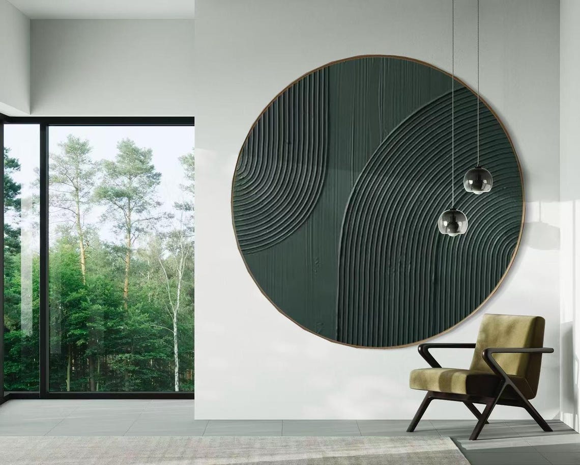 Deep Green Circle Arch Line Grooves Round Abstract Wall Poster - Image 2