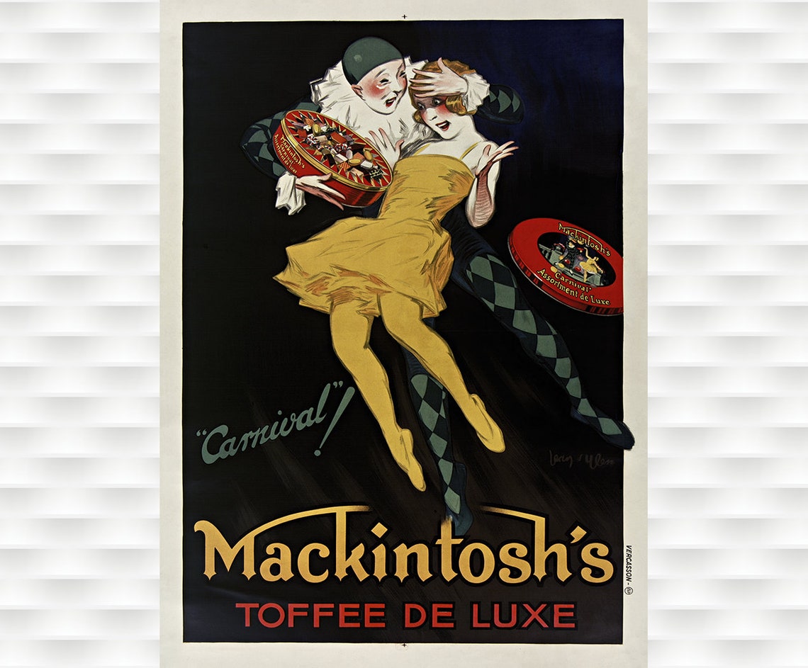 Mackintosh Toffee de Luxe Carnival Pierrot Dancer Vintage Candy Poster